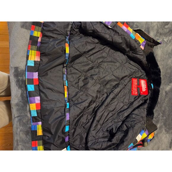 VTG Y2K ONeill Womens colorblock Checkered Ski Jacket Coat L Patchwork snowboard - Picture 4 of 10